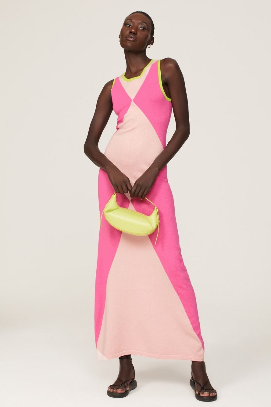 RTR Victor Glemaud Sz S Pink Harlequin Colorblock Sleeveless sweater Maxi Dress